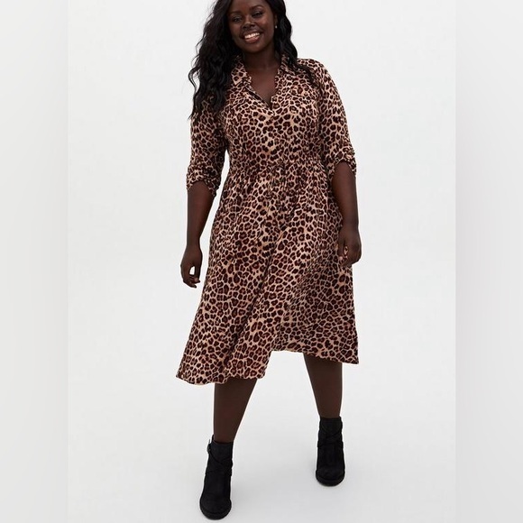 torrid Dresses & Skirts - Torrid 2X midi challis leopard shirt dress NWT!